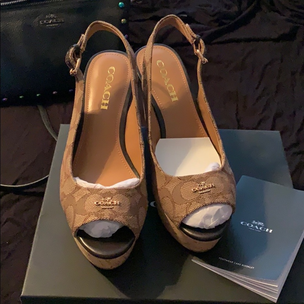 COACH WEDGE SIG SLINGBACK SANDALS